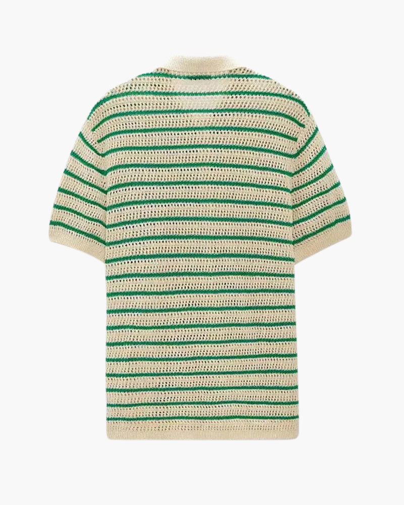 Men's Button-Through Striped Crochet Polo