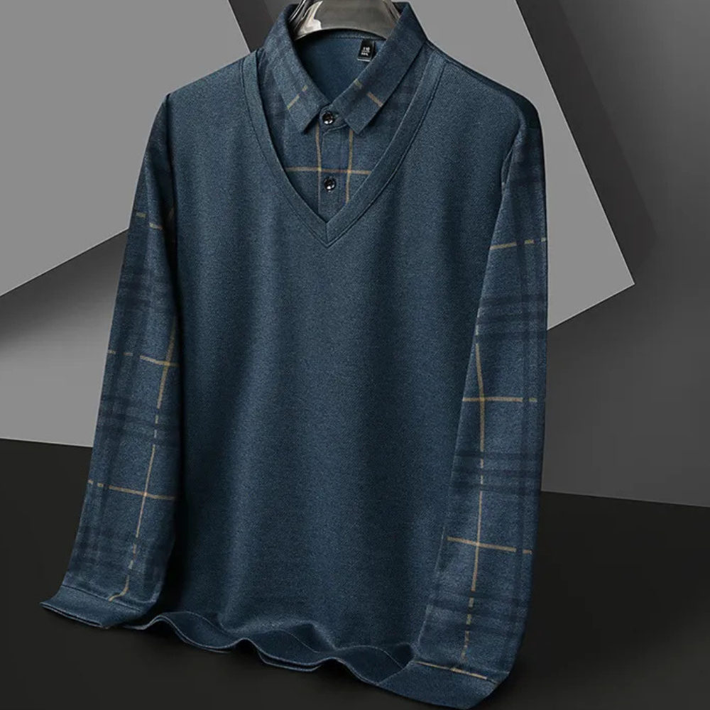 Men's Printed-Sleeve Layered V-Neck Pullover