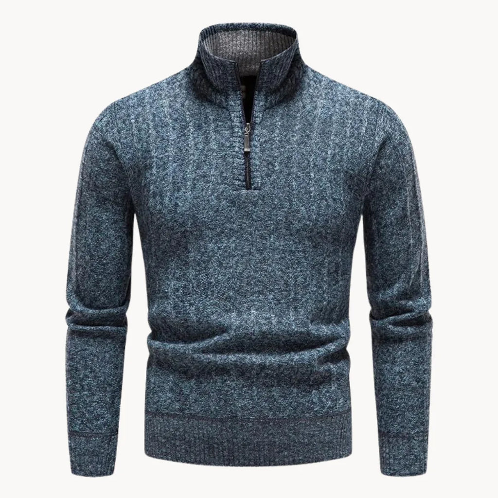 Men's Ribbed Stand Collar Quarter-Zip Pullover