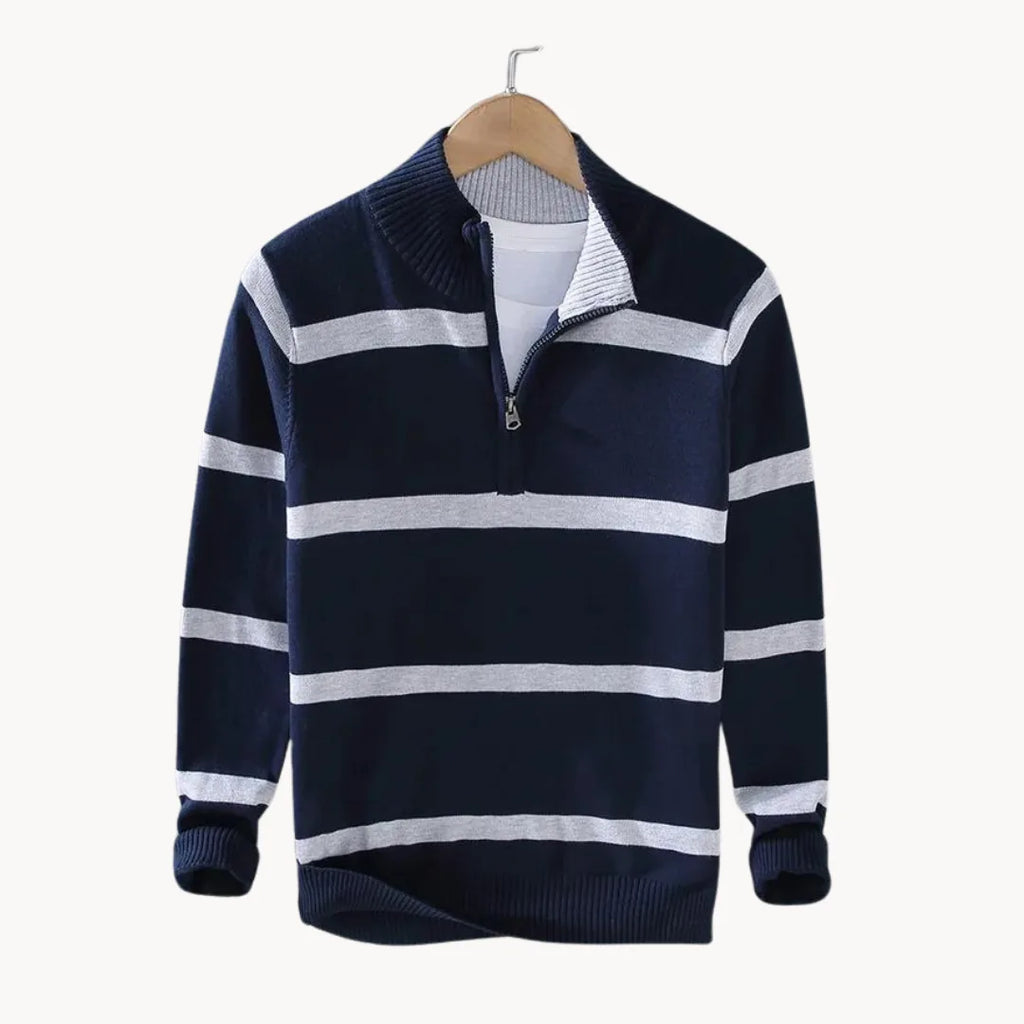 Men's Striped Knit Quarter-Zip Pullover