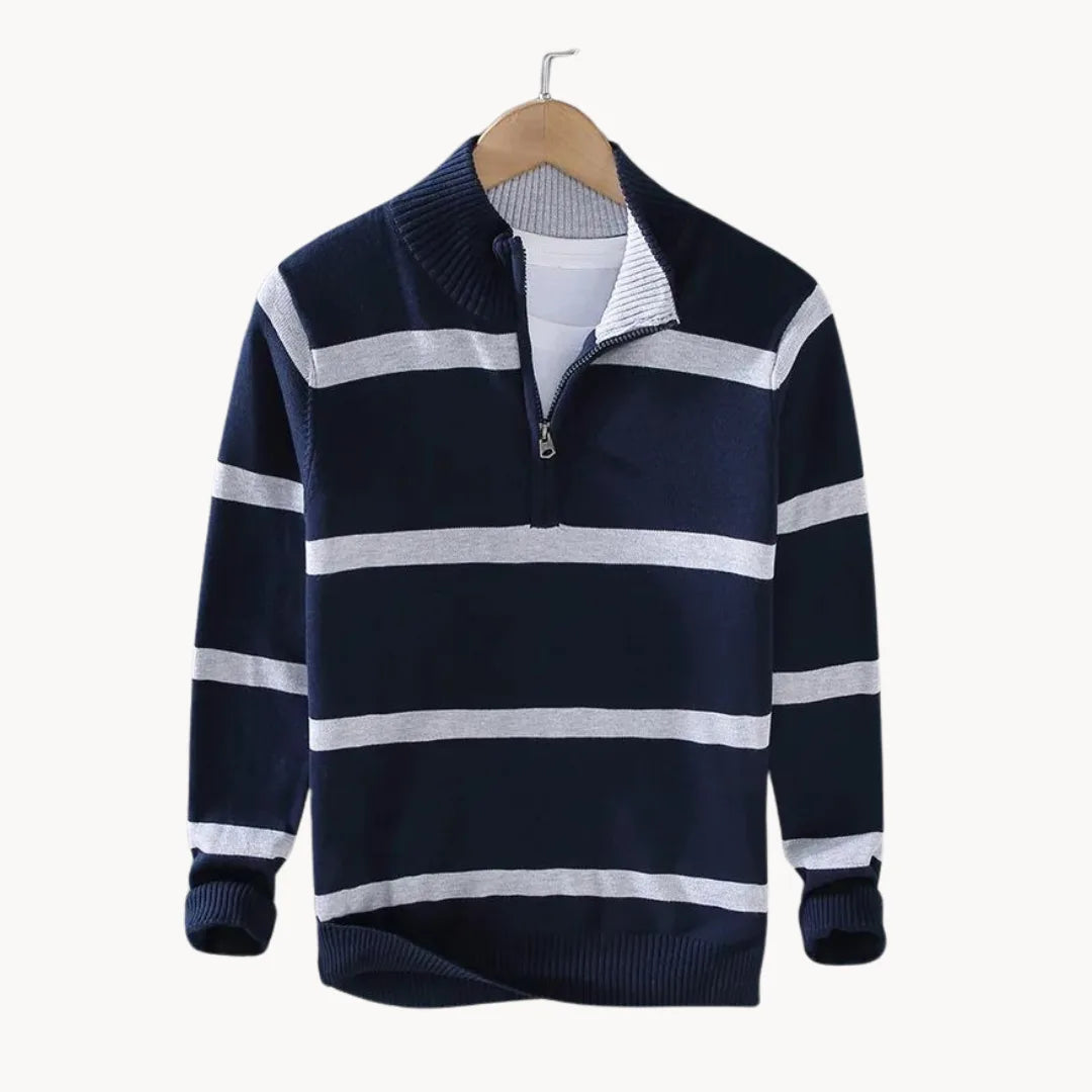 Men's Striped Knit Quarter-Zip Pullover