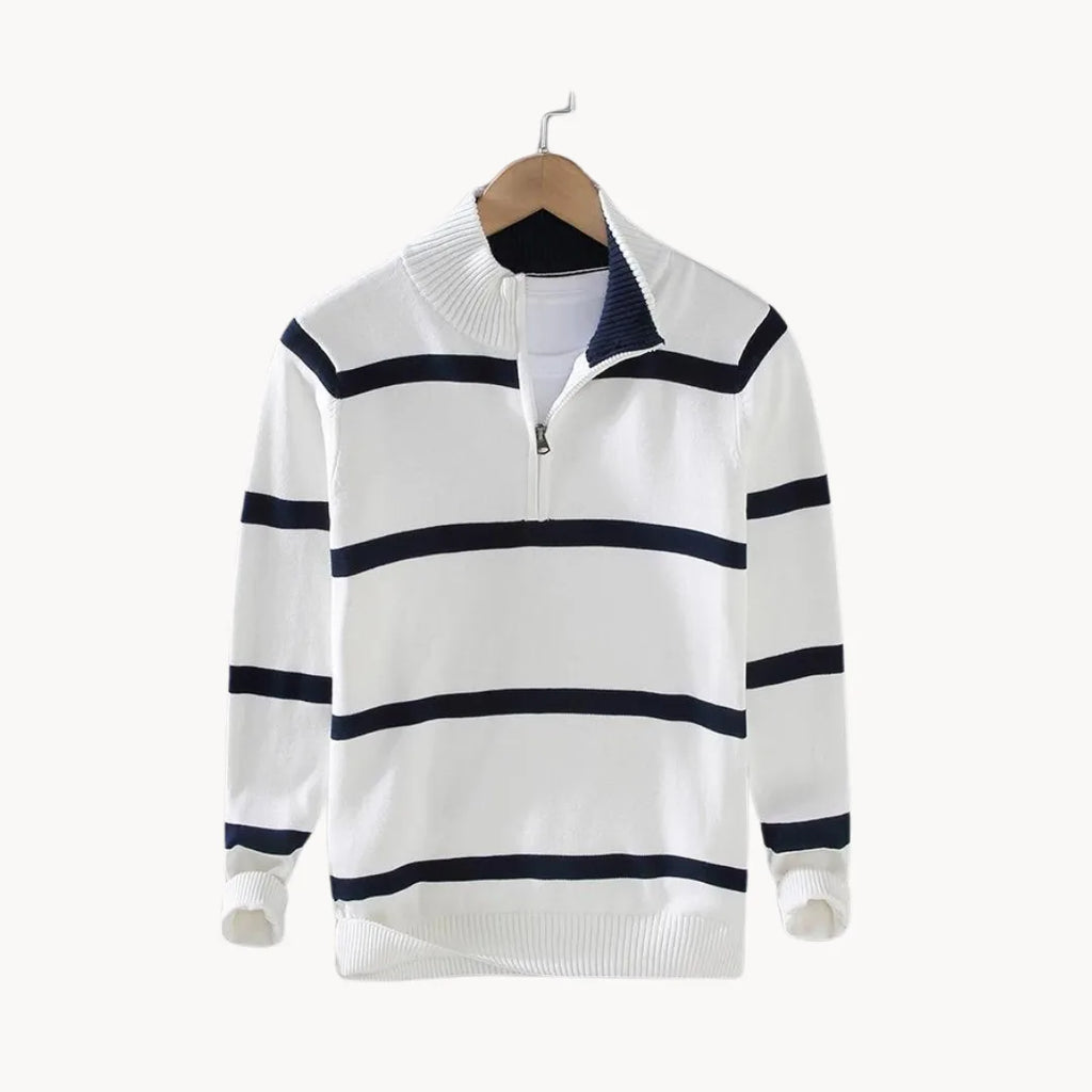 Men's Striped Knit Quarter-Zip Pullover