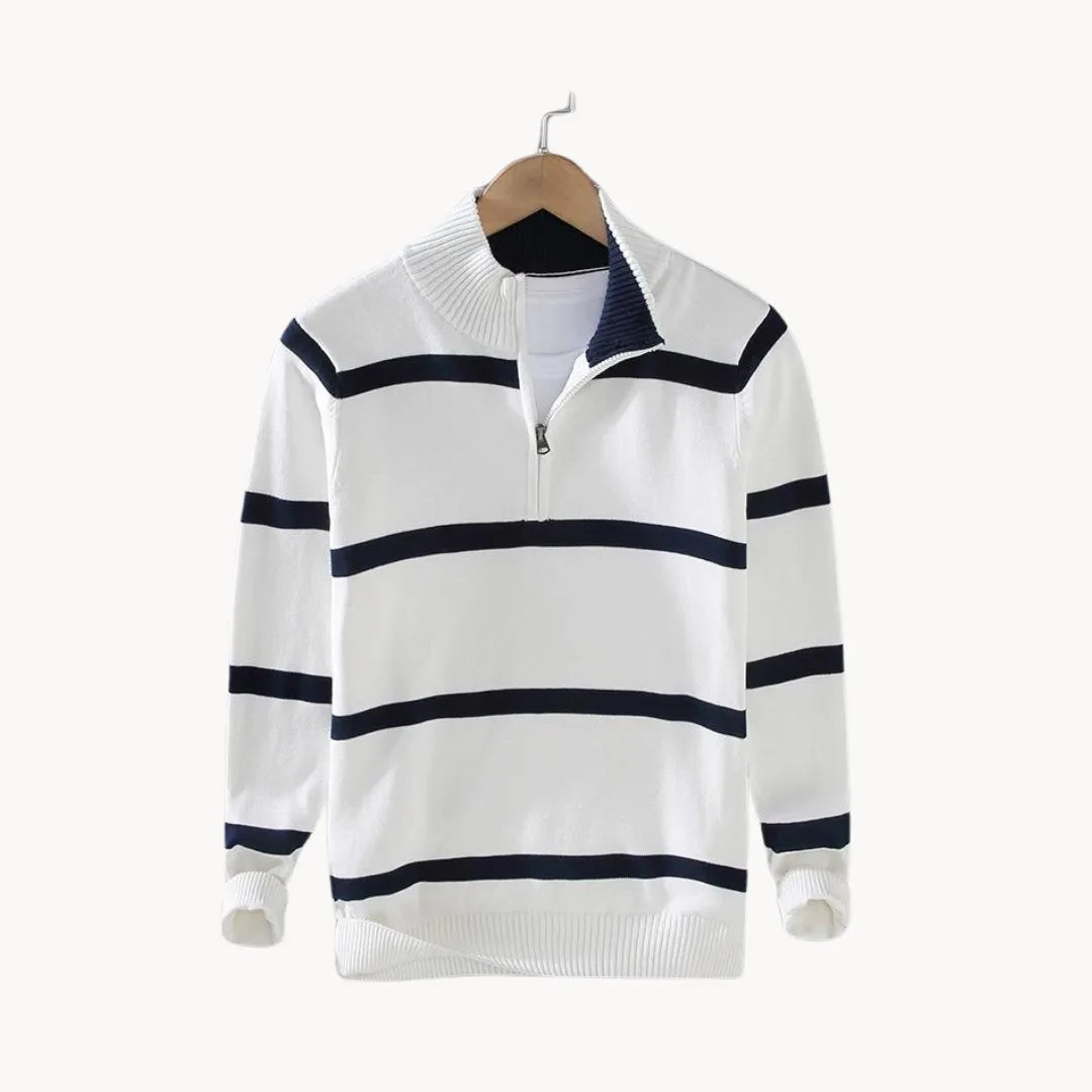 Men's Striped Knit Quarter-Zip Pullover