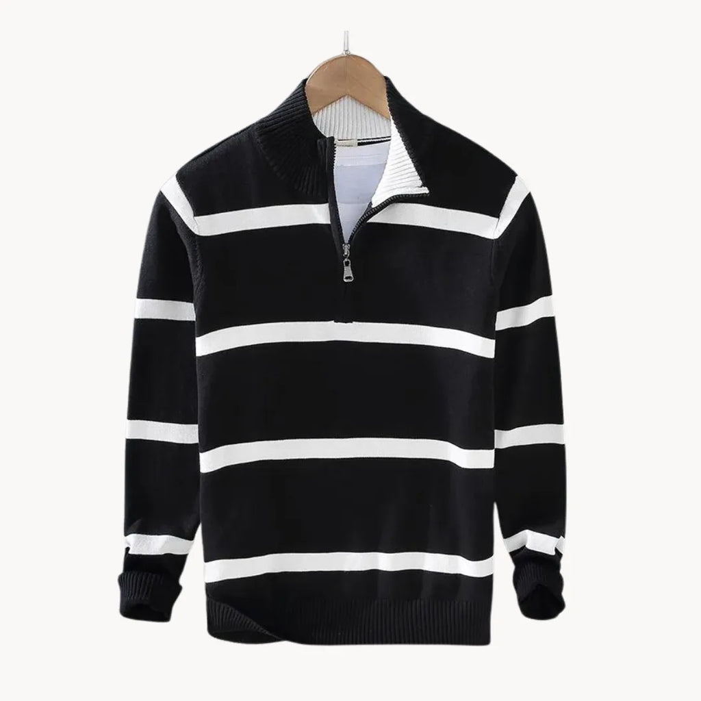 Men's Striped Knit Quarter-Zip Pullover