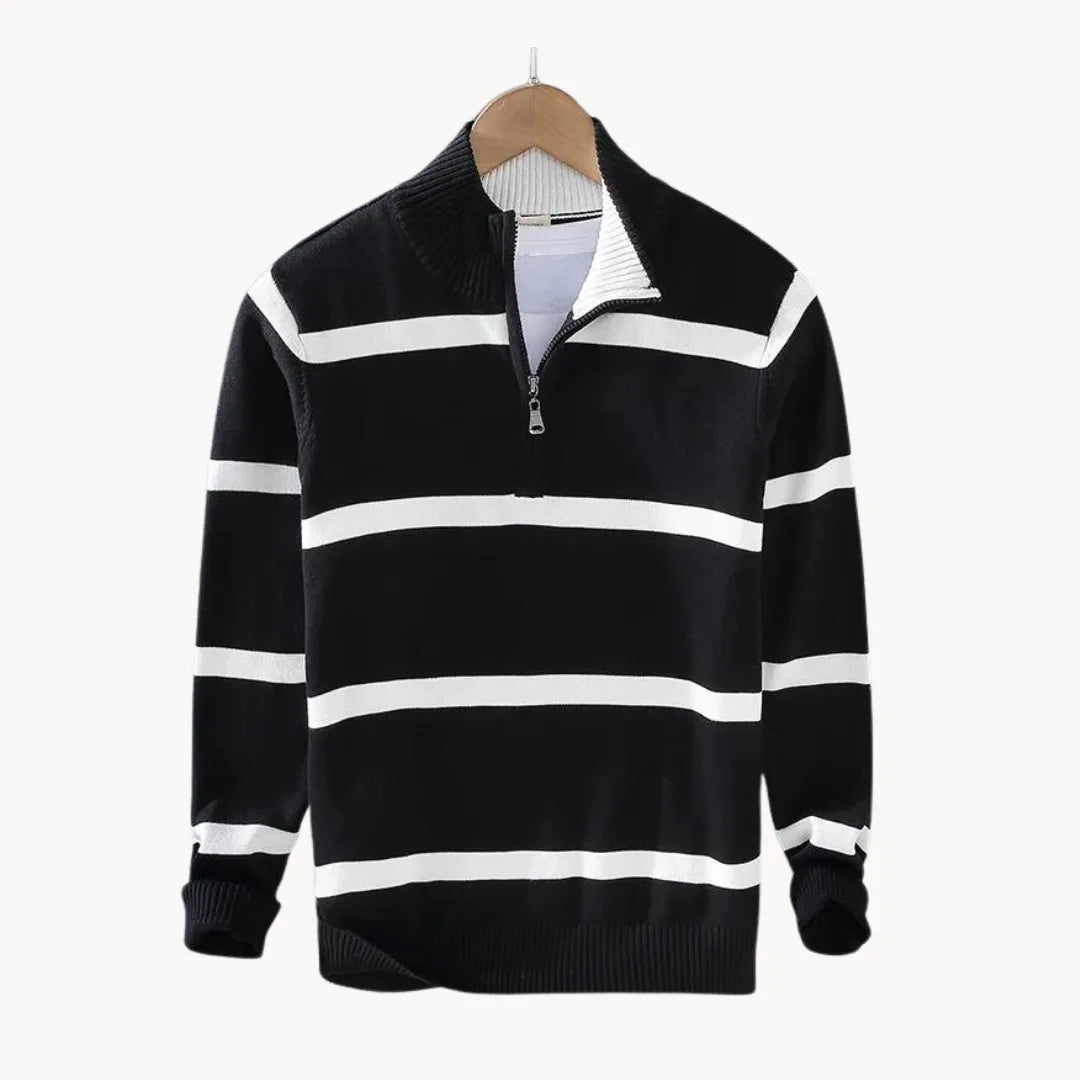 Men's Striped Knit Quarter-Zip Pullover