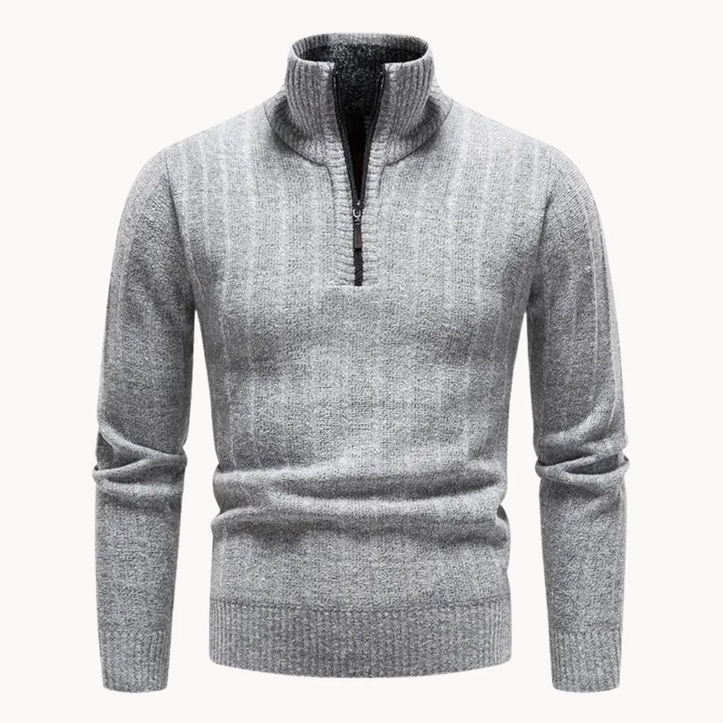 Men's Ribbed Stand Collar Quarter-Zip Pullover