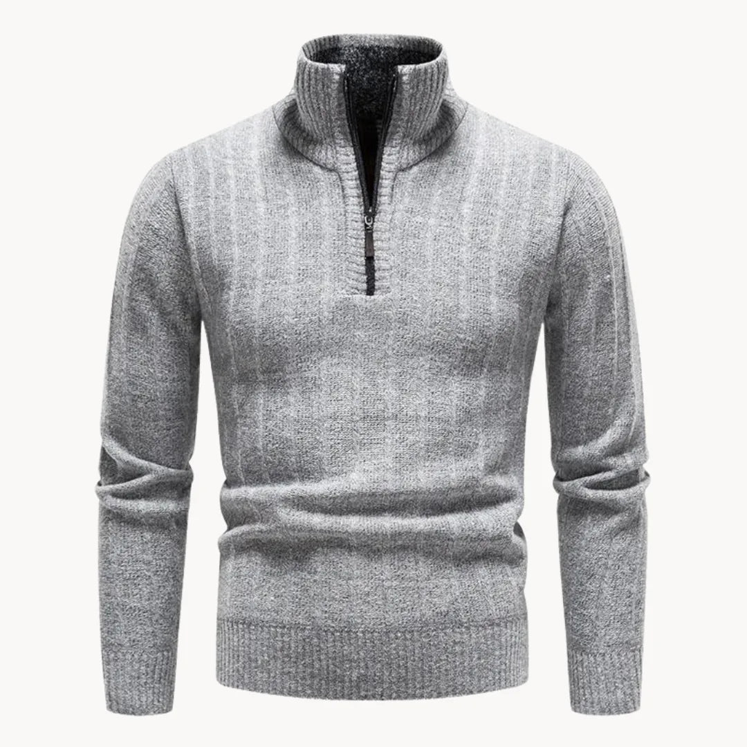 Men's Ribbed Stand Collar Quarter-Zip Pullover