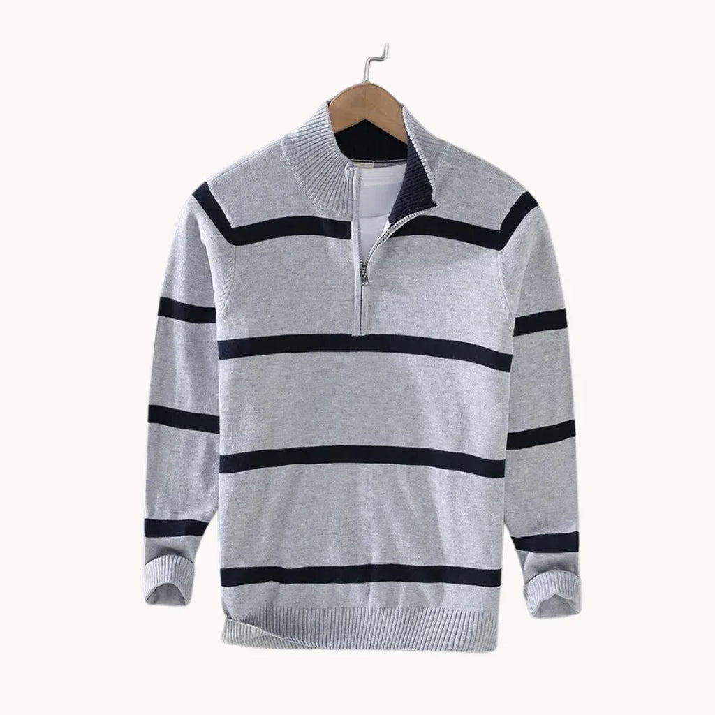 Men's Striped Knit Quarter-Zip Pullover
