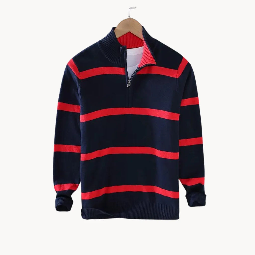 Men's Striped Knit Quarter-Zip Pullover