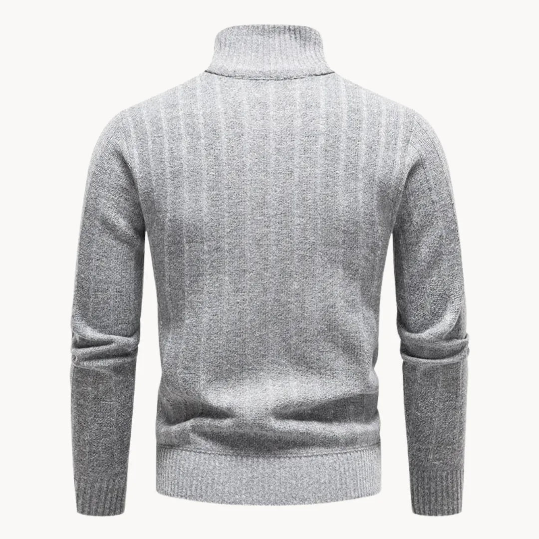 Men's Ribbed Stand Collar Quarter-Zip Pullover