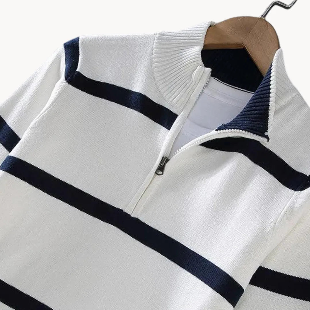 Men's Striped Knit Quarter-Zip Pullover