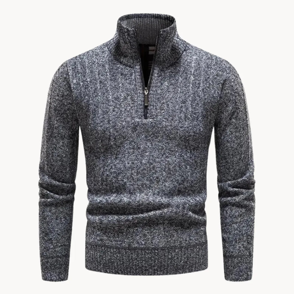 Men's Ribbed Stand Collar Quarter-Zip Pullover