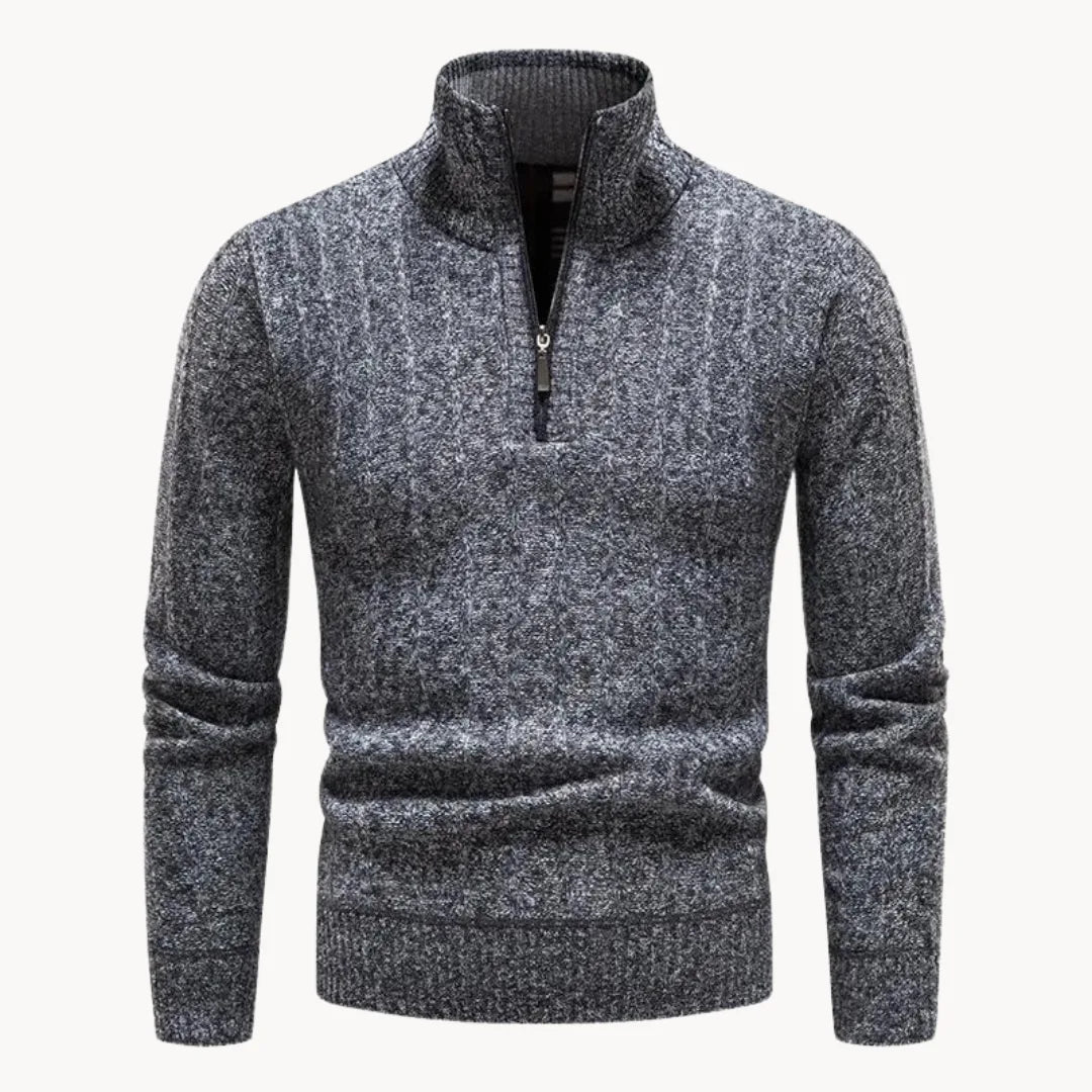 Men's Ribbed Stand Collar Quarter-Zip Pullover