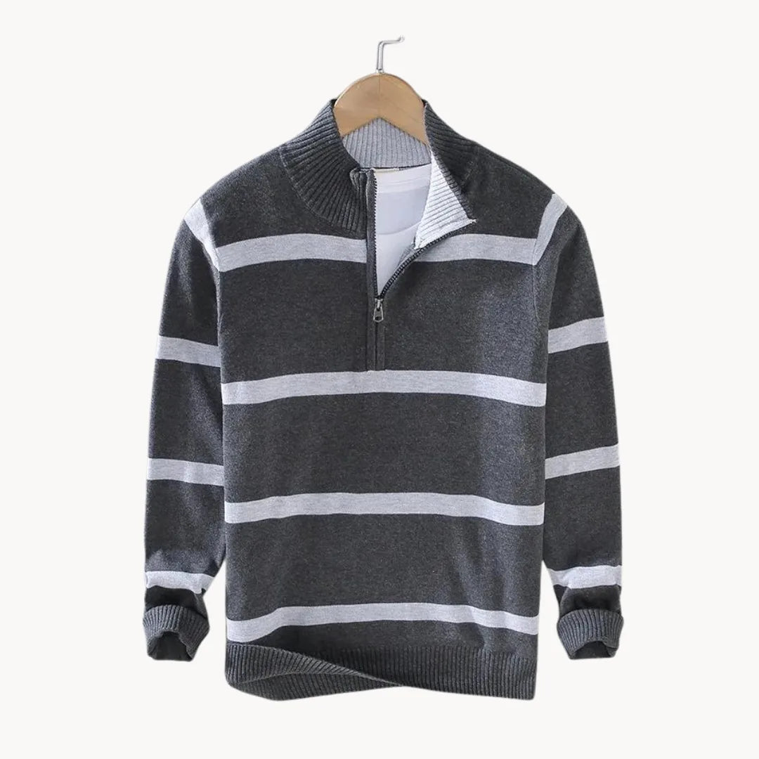 Men's Striped Knit Quarter-Zip Pullover