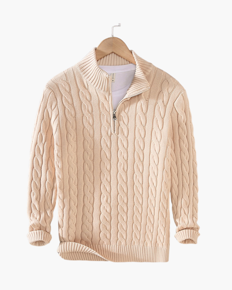 Men's Cotton Cable Knit Half-Zip Pullover
