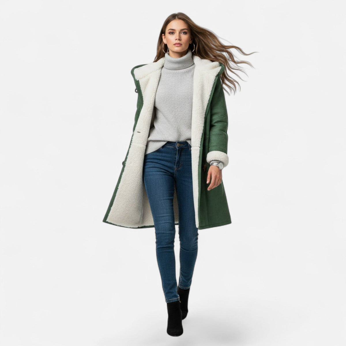 Women's Button-Through Hooded Winter Topcoat