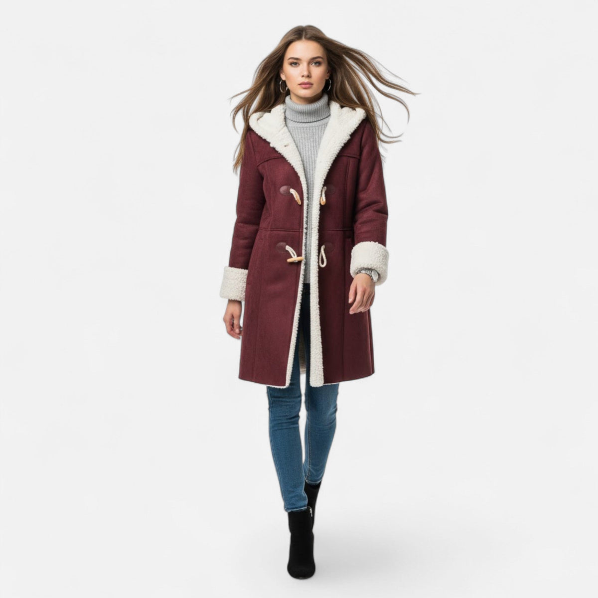 Women's Button-Through Hooded Winter Topcoat
