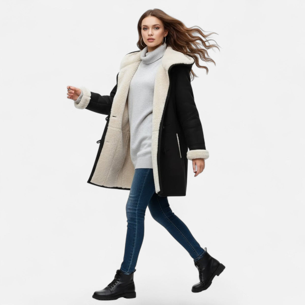 Women's Button-Through Hooded Winter Topcoat