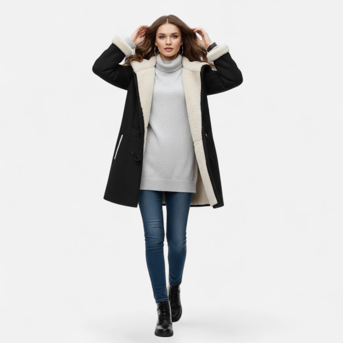 Women's Button-Through Hooded Winter Topcoat
