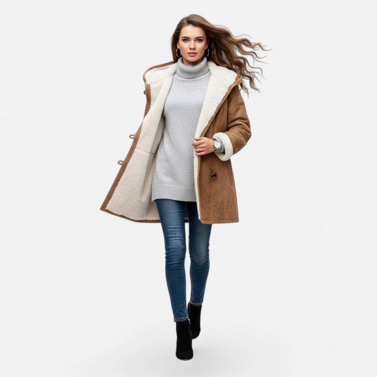 Women's Button-Through Hooded Winter Topcoat