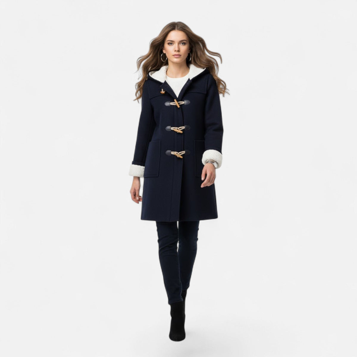 Women's Button-Through Hooded Winter Topcoat