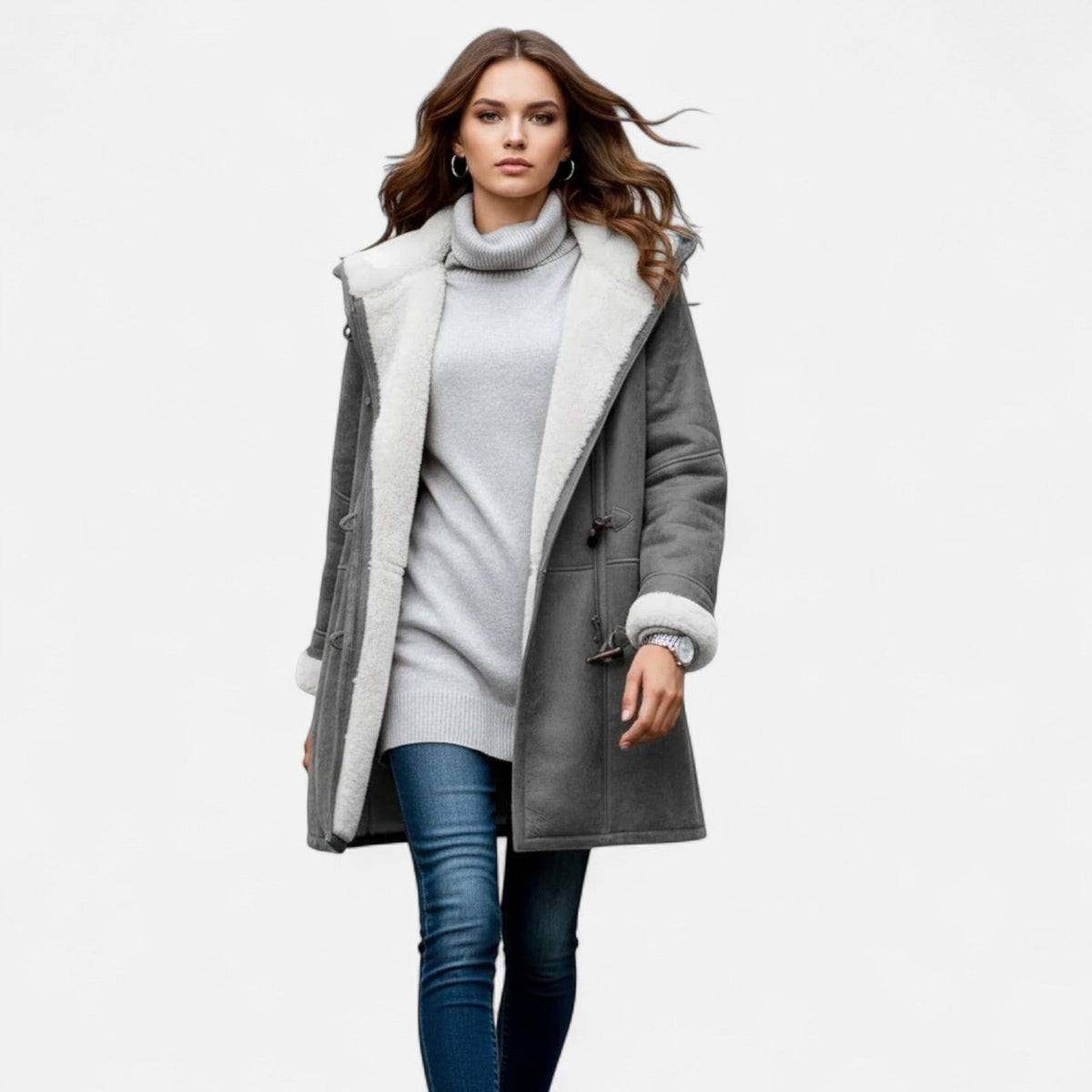 Women's Button-Through Hooded Winter Topcoat