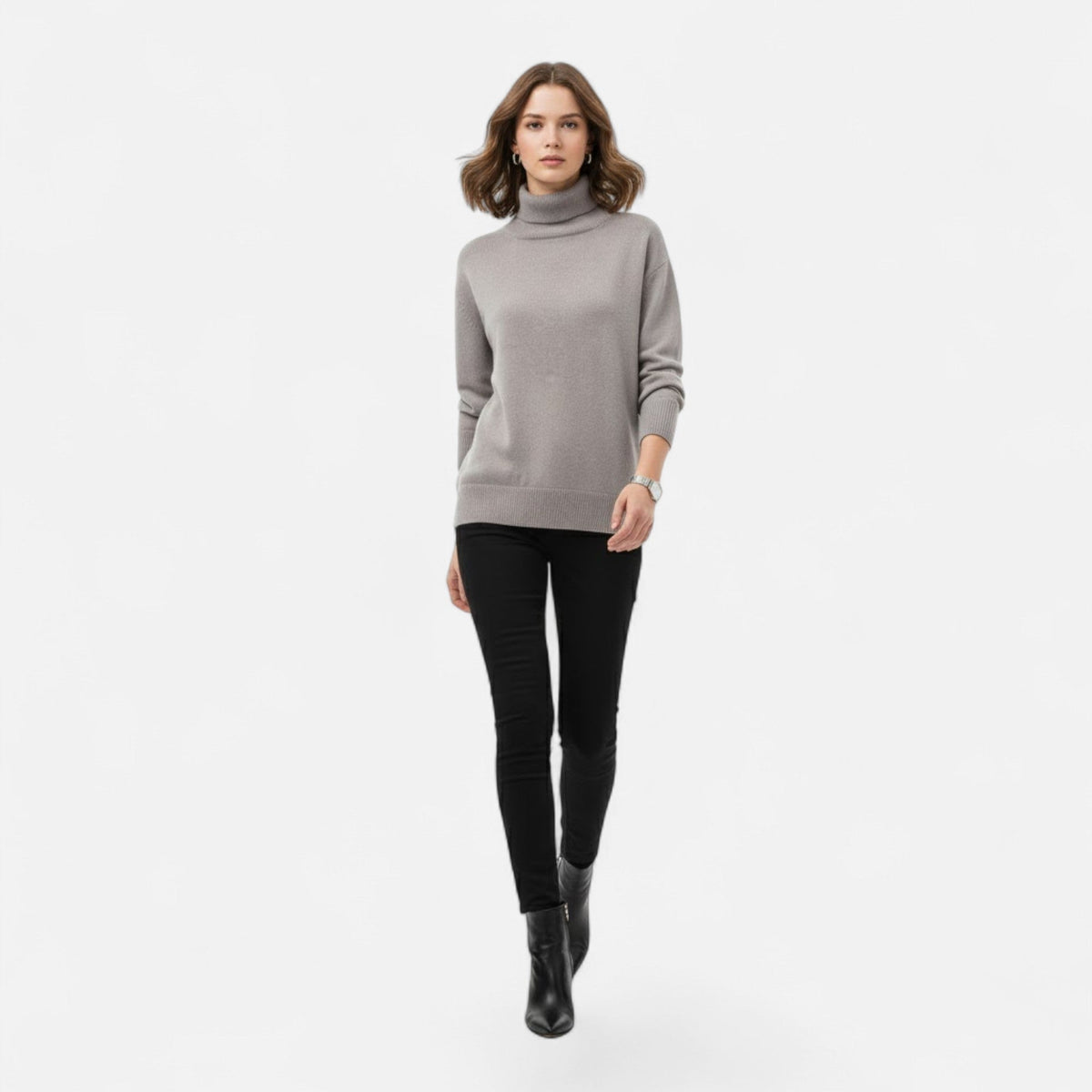 Women's Thick Knit Oversized Woollen Polo Neck Pullover