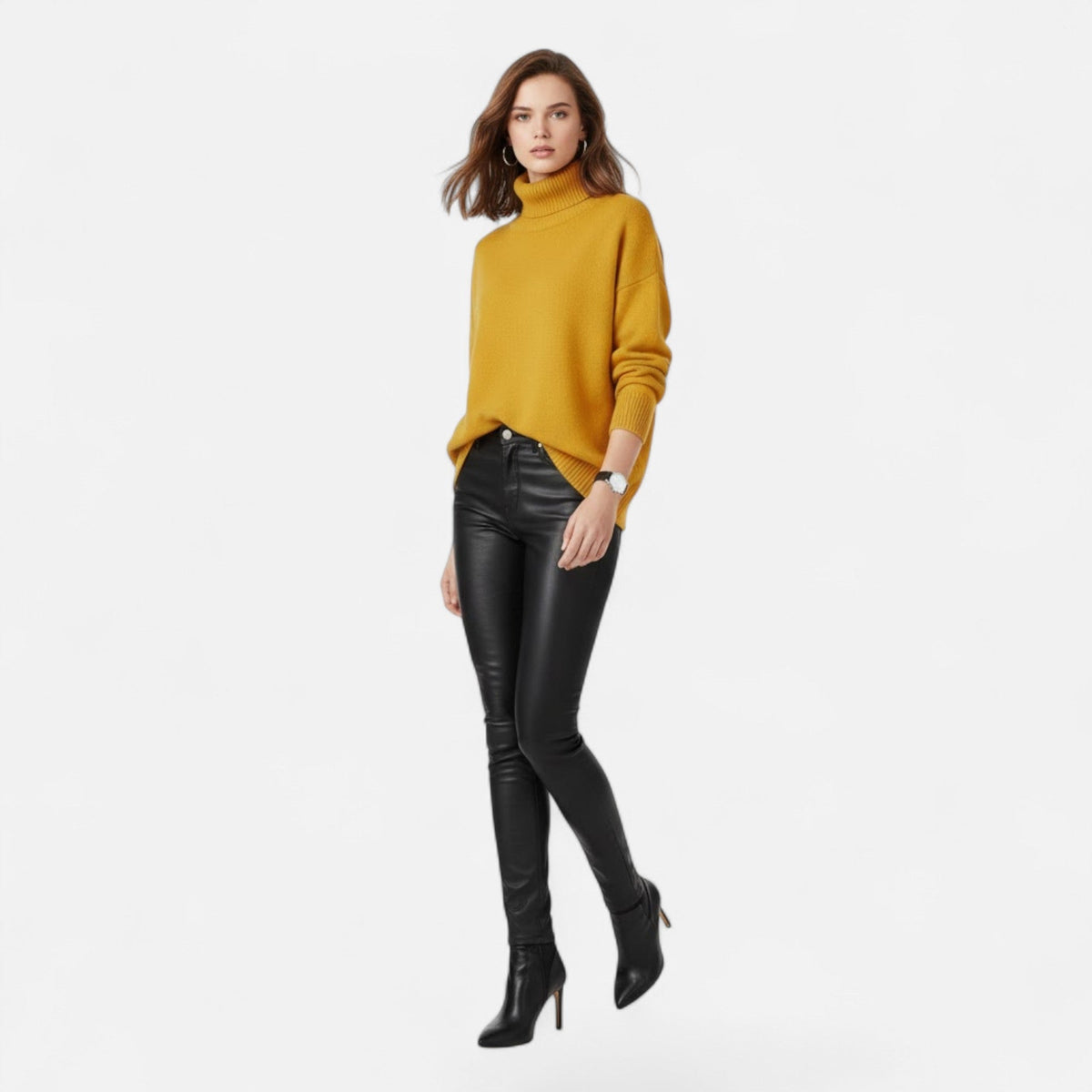 Women's Thick Knit Oversized Woollen Polo Neck Pullover