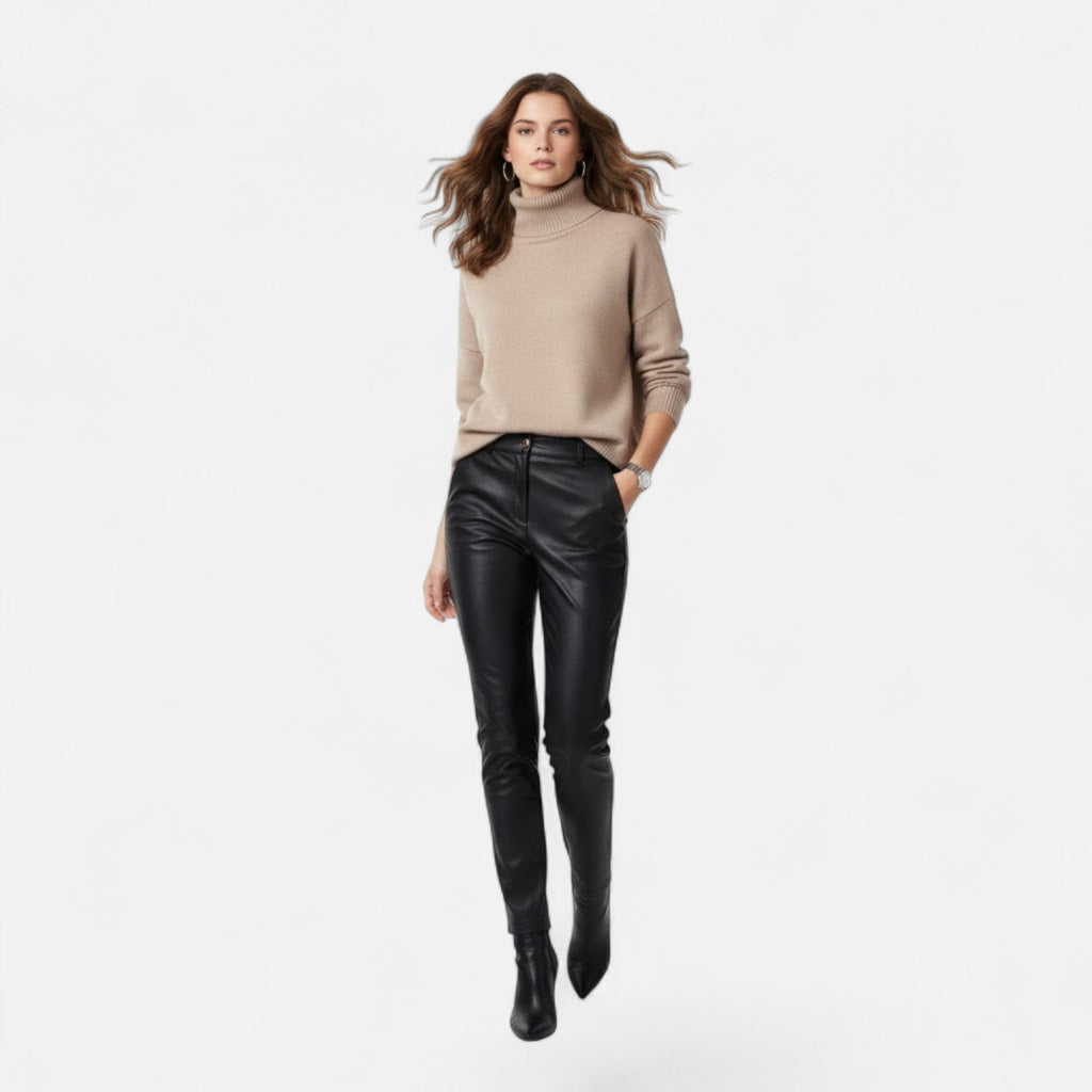 Women's Thick Knit Oversized Woollen Polo Neck Pullover