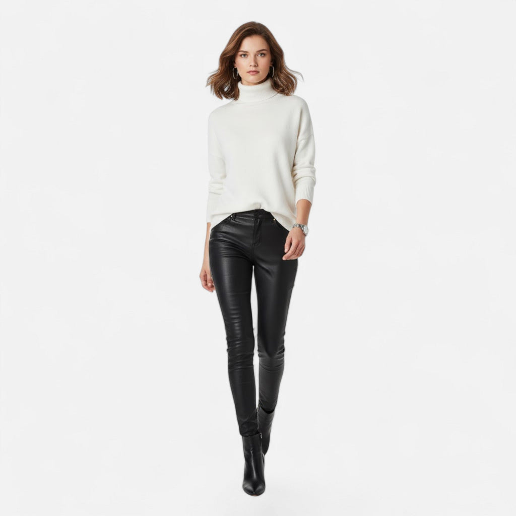Women's Thick Knit Oversized Woollen Polo Neck Pullover