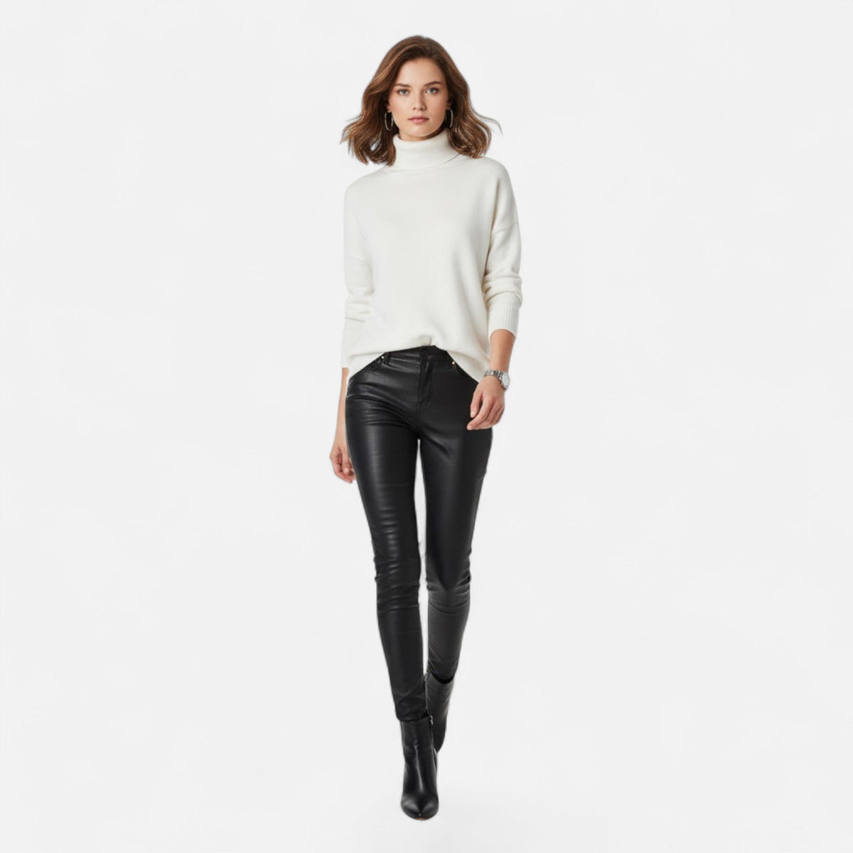 Women's Thick Knit Oversized Woollen Polo Neck Pullover