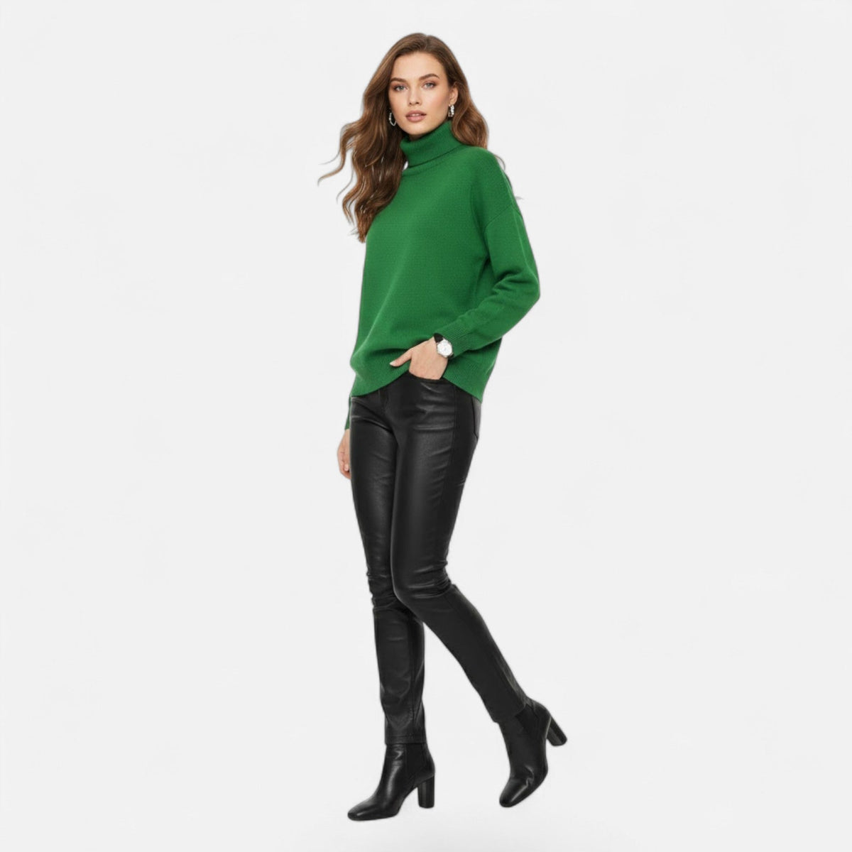 Women's Thick Knit Oversized Woollen Polo Neck Pullover