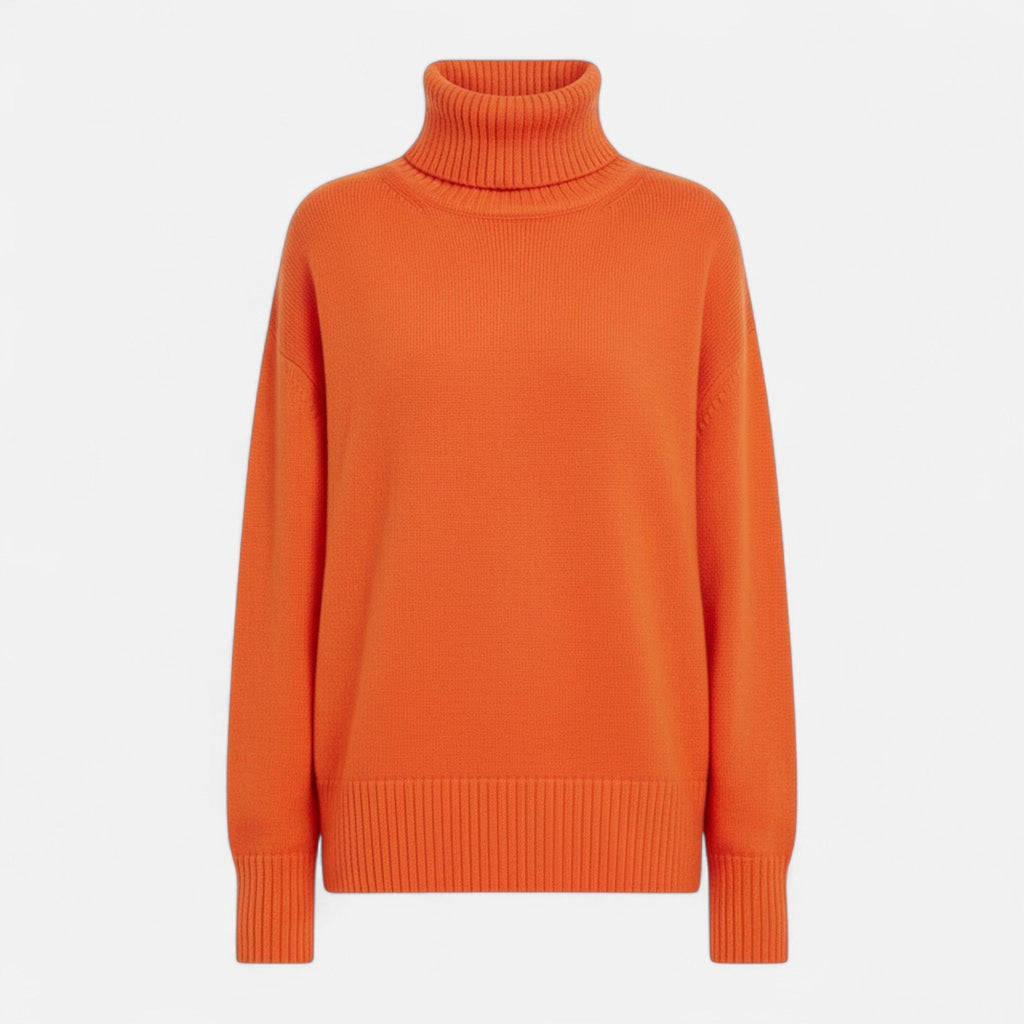 Women's Thick Knit Oversized Woollen Polo Neck Pullover