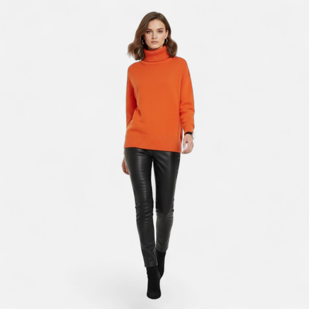 Women's Thick Knit Oversized Woollen Polo Neck Pullover