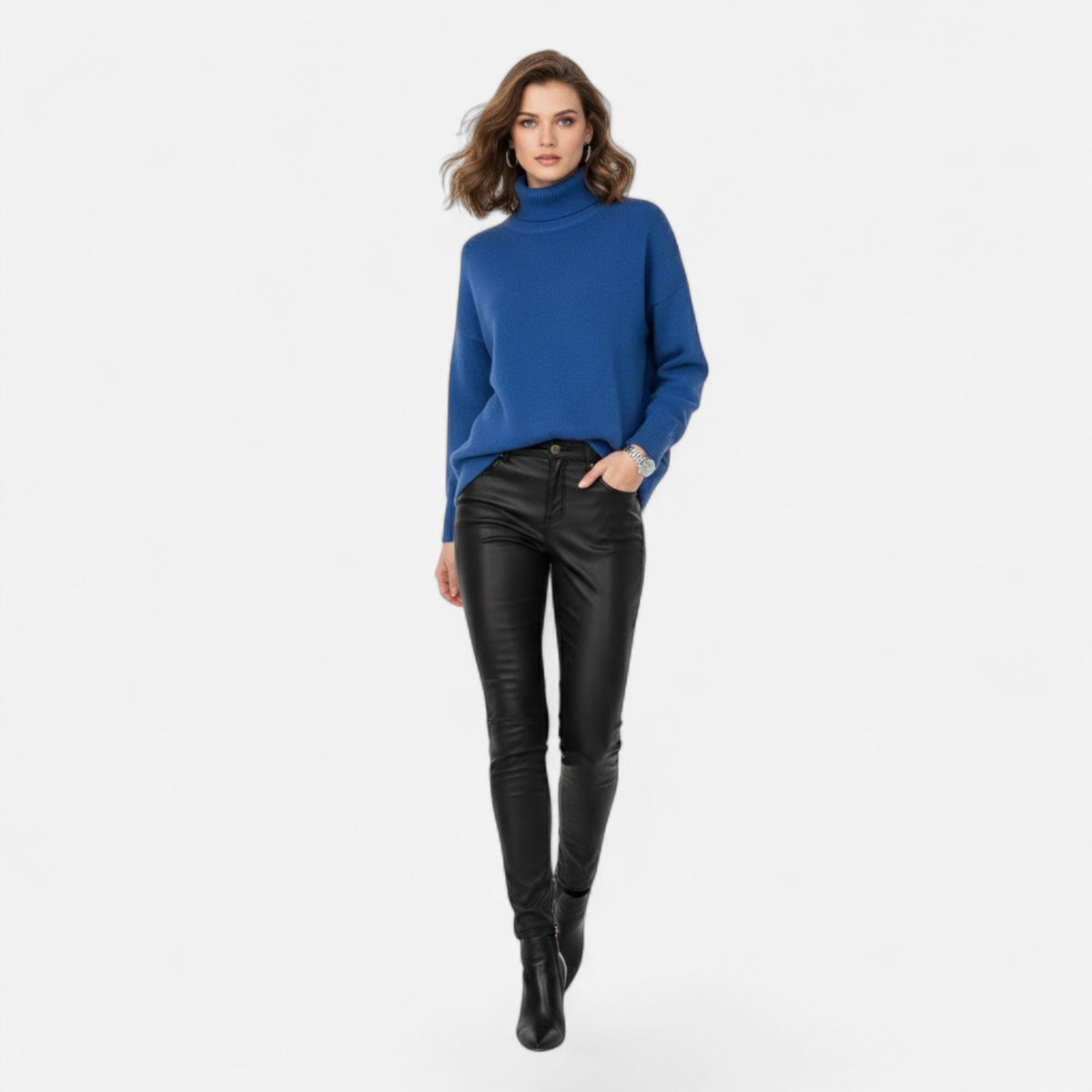 Women's Thick Knit Oversized Woollen Polo Neck Pullover