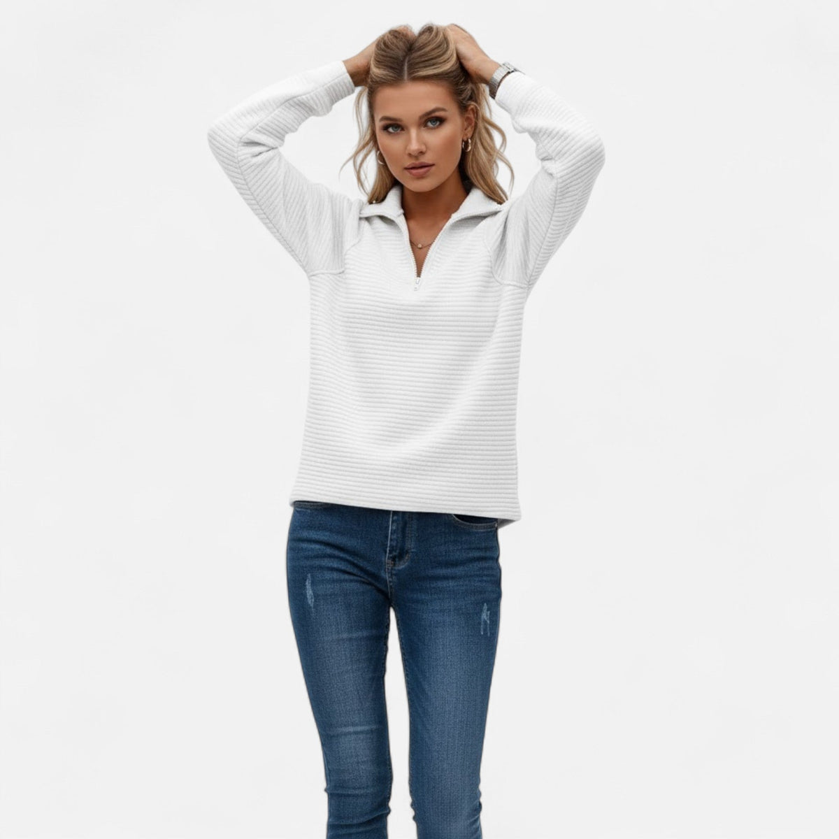 Women's Stand-Collar Zip Knitted Pullover