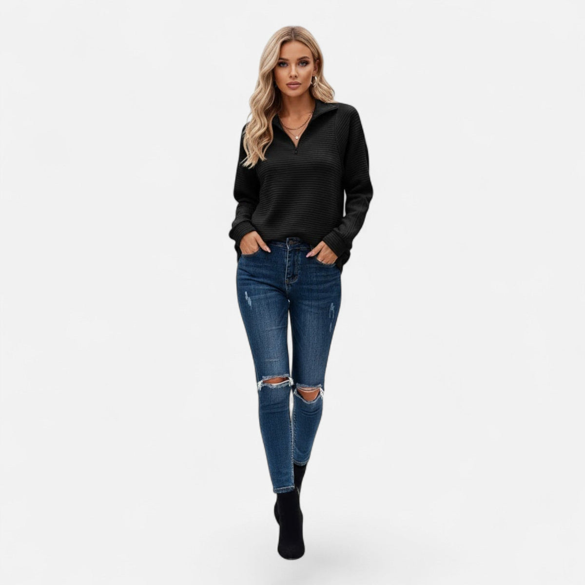 Women's Stand-Collar Zip Knitted Pullover