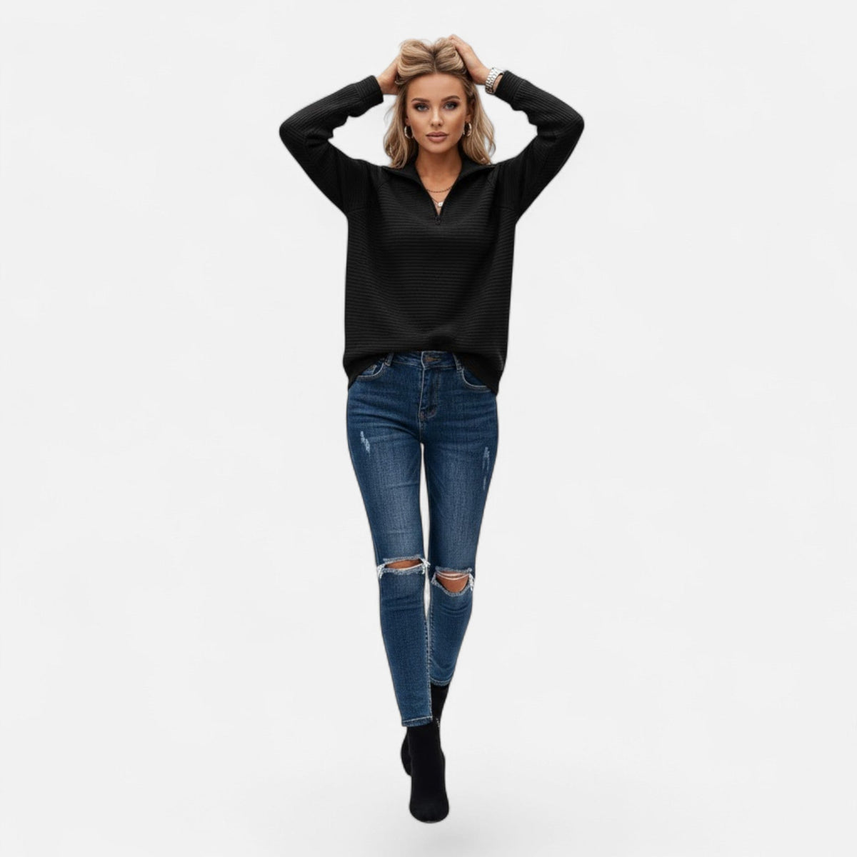 Women's Stand-Collar Zip Knitted Pullover