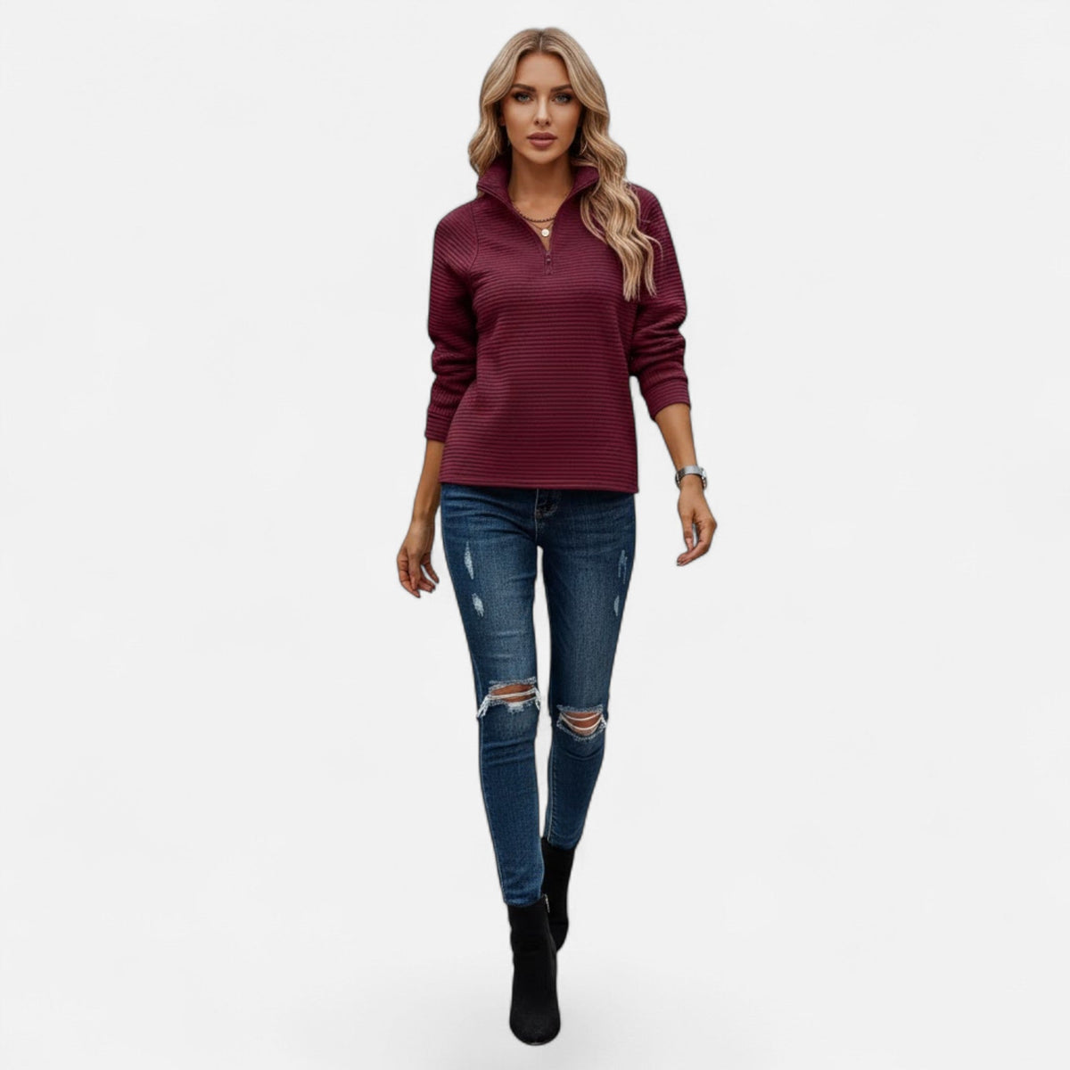 Women's Stand-Collar Zip Knitted Pullover