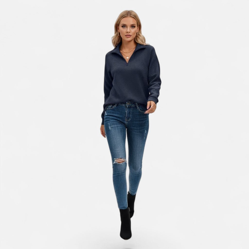 Women's Stand-Collar Zip Knitted Pullover