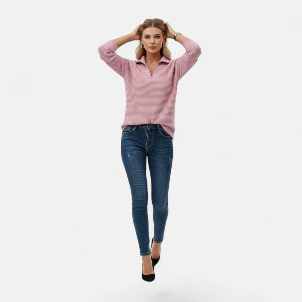 Women's Stand-Collar Zip Knitted Pullover