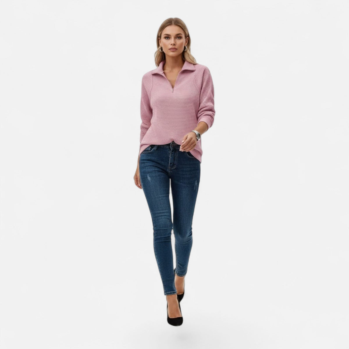 Women's Stand-Collar Zip Knitted Pullover