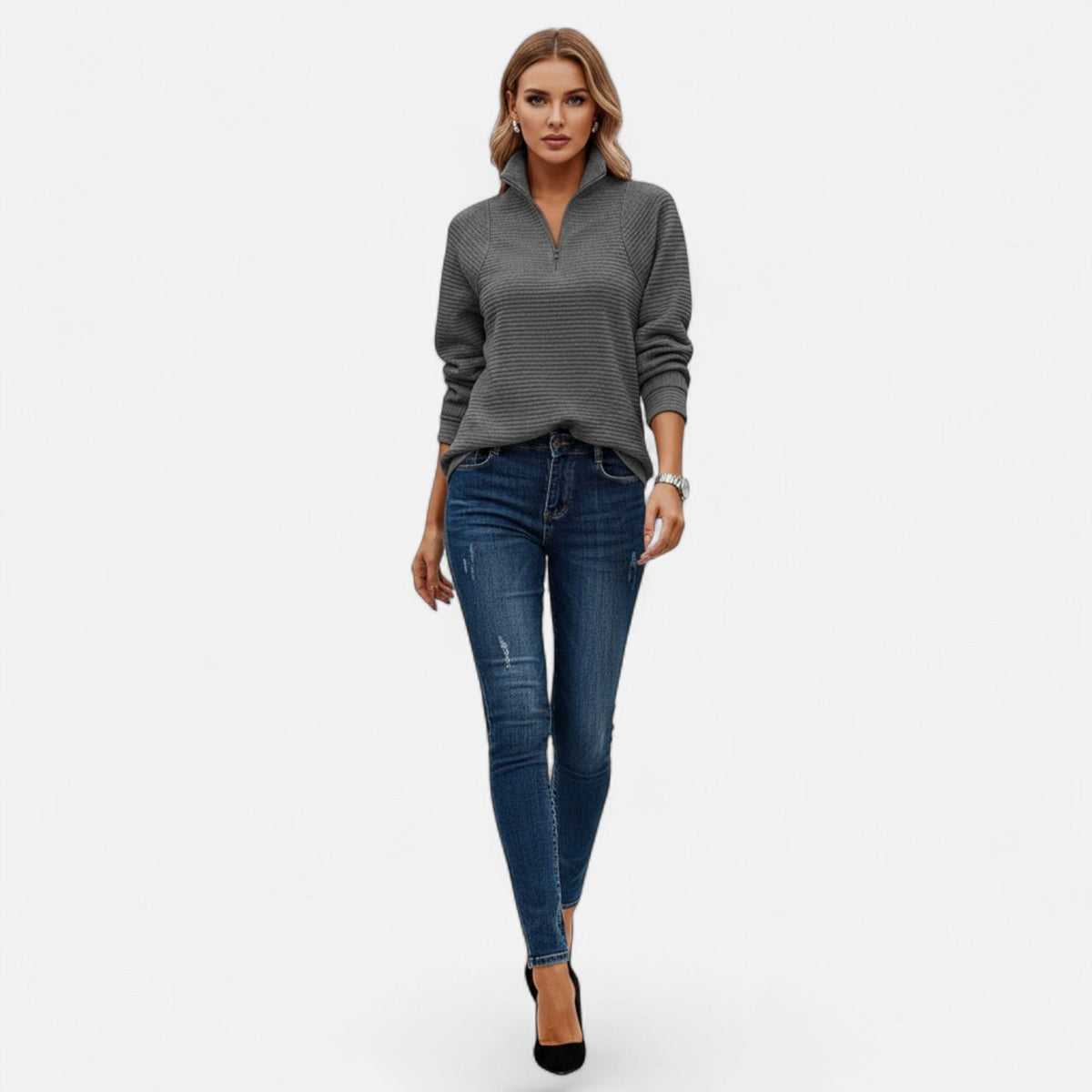 Women's Stand-Collar Zip Knitted Pullover