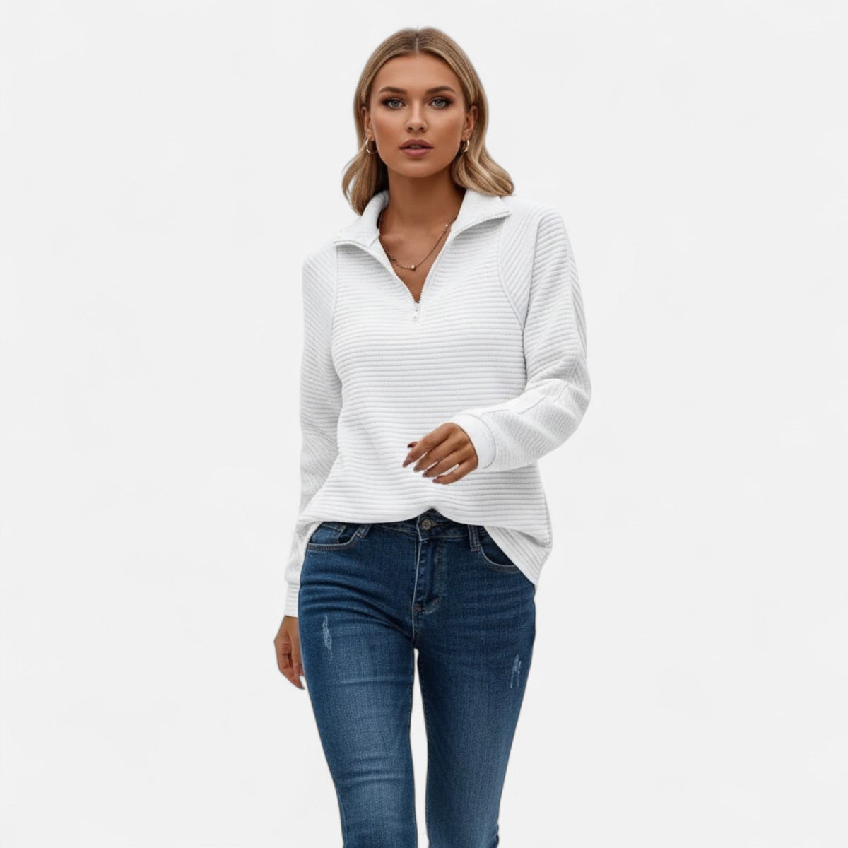 Women's Stand-Collar Zip Knitted Pullover