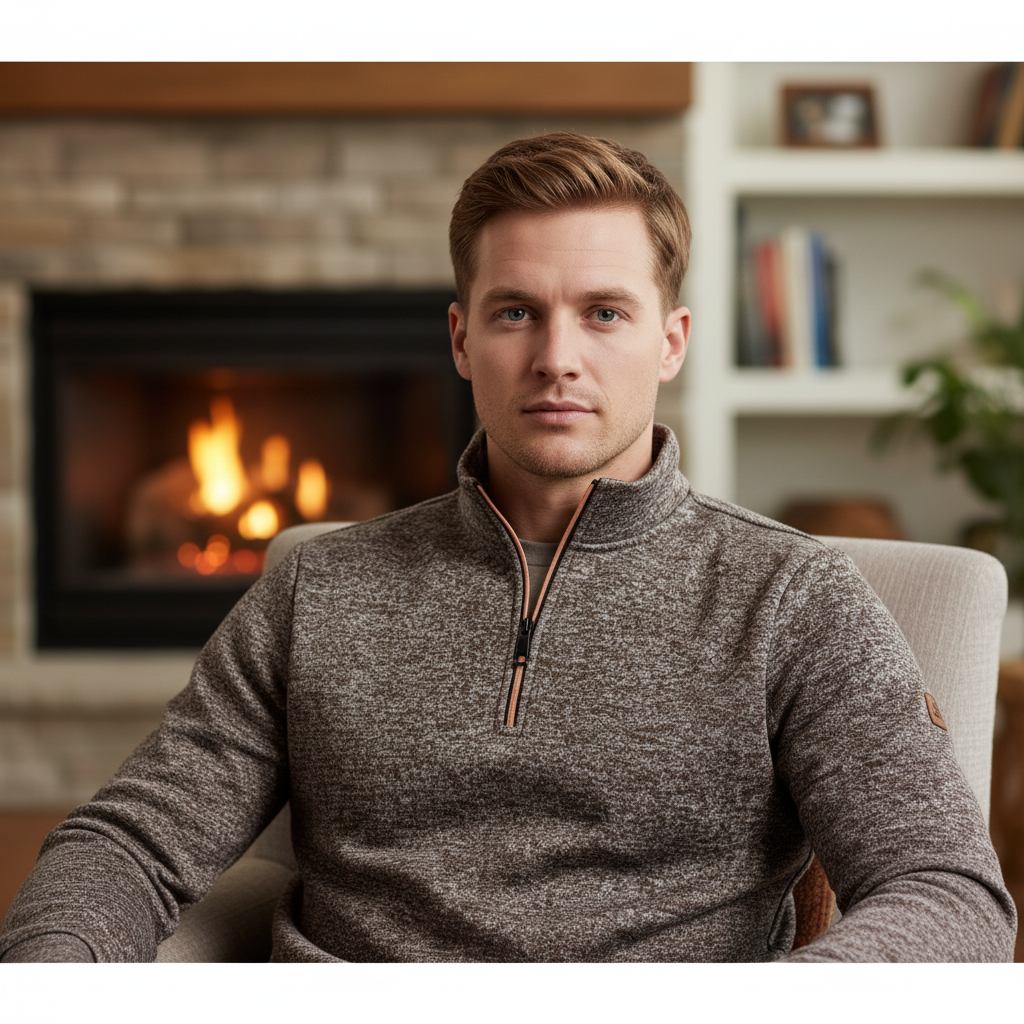 Men's Marled Funnel Neck Quarter-Zip Pullover