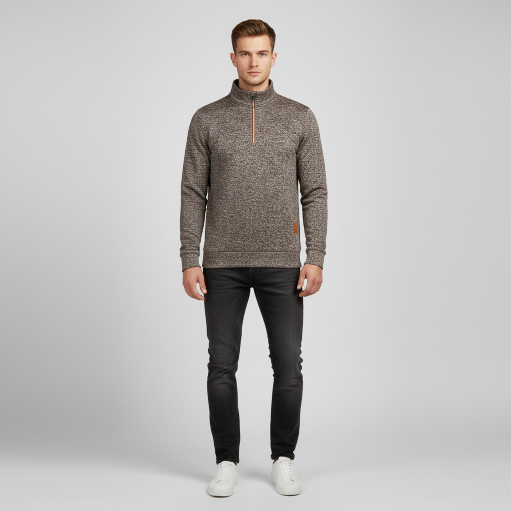 Men's Marled Funnel Neck Quarter-Zip Pullover