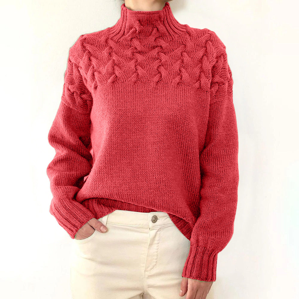 Women's Cable Knit Polo Neck Jumper