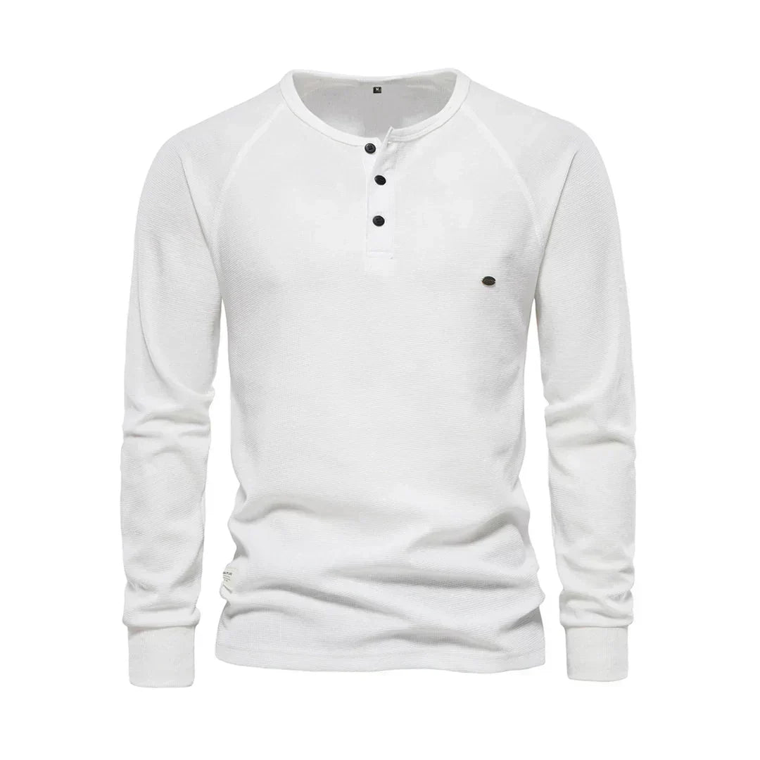Men's Long Sleeve Buttoned Henley Top