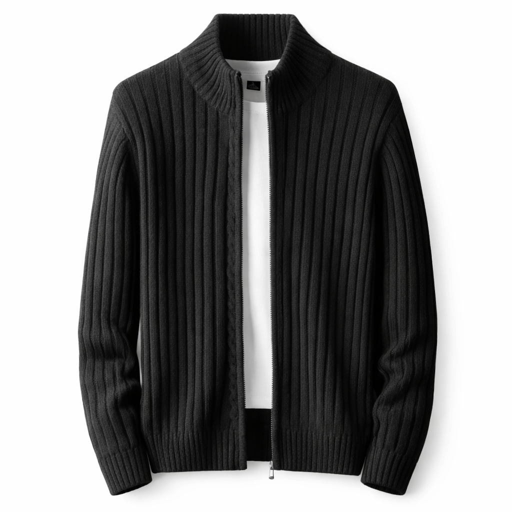 Men's Stand Collar Zip-Through Knit Jacket