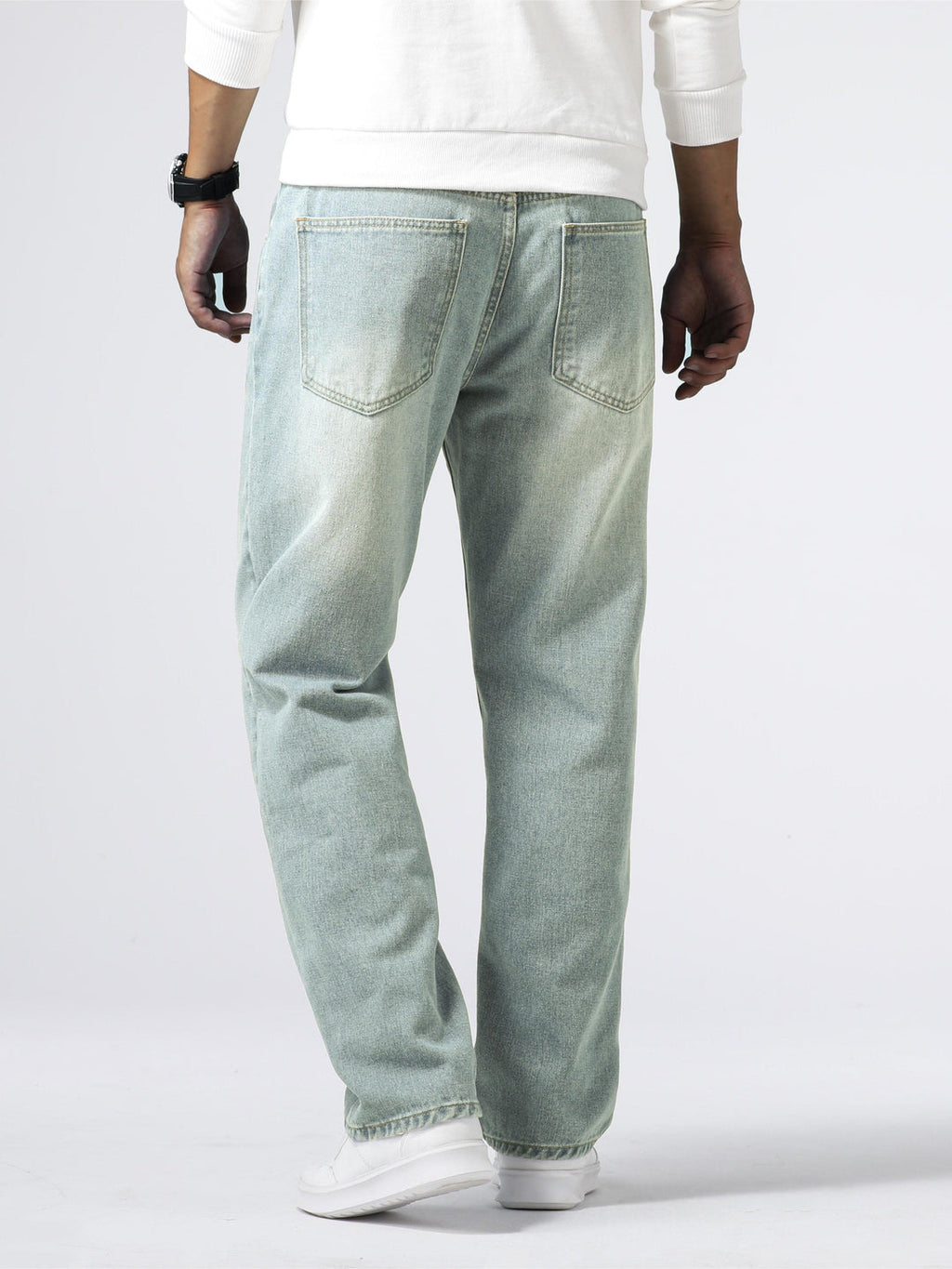 Men's Blue Washed Straight-Leg Denim Trousers